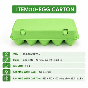 XIEFA Bandeja para Huevos de Pulpa de Papel Verde, 10 Celdas, Tapa Abatible, Impermeable, Biodegradable, Reciclable, Cajas de Envío de Grado Alimenticio para Huevos de Gallina - Product Image 2