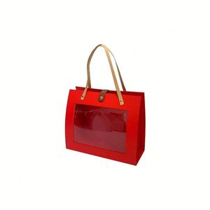 Transparent Pvc <b>Window</b> Design Flower Gift Box Rectangular Box with Leather Handle Gift Packaging Box - Product Image 5