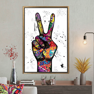 Peace Sign Graffiti Art: Personalized Printed <b>Canvas</b> Wall Decor,GOLD <b>FRAMED</b> <b>CANVAS</b> - Product Image 3