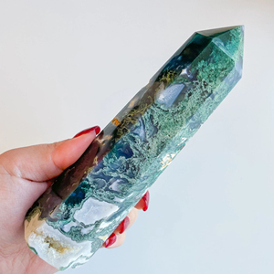 แท่งหินมอสอาเกตธรรมชาติขายส่ง, หินคริสตัลสีเขียวทรงโอเบลิสก์สำหรับตกแต่งบ้านและสำนักงาน, ของขวัญวันหยุดและวันเกิด - Product Image 2