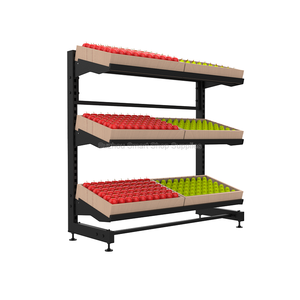 Étagère murale <span class=keywords><strong>en</strong></span> acier à 3 niveaux pour fruits et légumes frais, présentoir <span class=keywords><strong>en</strong></span> <span class=keywords><strong>bois</strong></span> pour produits frais - Product Image 3