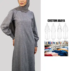 Kleid Islamitische Kleding Leverancier Oem/Odm Custom Katoen Linnen Dubai Abaya Vrouwen Moslim Jurk Voor Bescheiden Abaya Dubai 2024