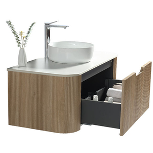 Juego de Muebles de Baño de Madera Contrachapada Rústica Curvada y Acordonada de 40 Pulgadas, Resistente <span class=keywords><strong>al</strong></span> Agua, con Lavabo de Cerámica y Espejo LED, Venta <span class=keywords><strong>al</strong></span> Por Mayor - Product Image 3