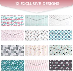 Système d'enveloppe d'argent liquide, portefeuille avec 12 enveloppes de billets étanches, 24 étiquettes vierges - Product Image 2