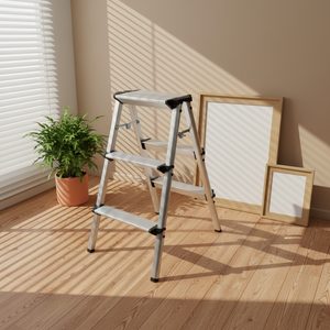 Sgabello Pieghevole in Alluminio a 3 Gradini con Pedale Antiscivolo, Scala Multiuso a Doppia Faccia per Scale, Supermercati, Magazzini - Product Image 3