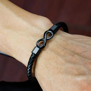 Dropshipping 8 Shape Stainless Steel Custom Name Personalized Couple Braided Leather Magnetic <strong>Infinity</strong> <strong>Bracelet</strong> for Men - Product Image 3