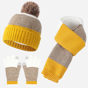 Ids tulumları kış örgü sıcak bere şapka eşarp eldiven erkek kız yaş için Set 8-15 ponpon kap boyun isıtıcı eldiven polar astarlı - Product Image 3