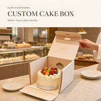 Boîte à gâteau personnalisée avec poignée intégrée, couvercle à ouverture supérieure, papier artistique beige clair, emballage pour boulangerie