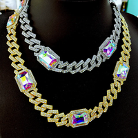 Bijoux Hip Hop AB en verre glacé 15MM, alliage or argent avec strass, chaîne cubaine, collier ras du cou