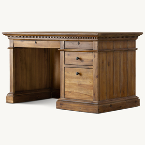 Escritorio Ejecutivo Americano Vintage de Madera Maciza con Moldura Dentada, Mesa de Oficina Grande <span class=keywords><strong>para</strong></span> Computadora y Escritura - Product Image 3