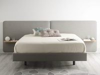 Lit plateforme rembourré moderne avec tête de lit allongée et tables de chevet flottantes | Design minimaliste de luxe