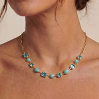 Collier SongYi Minimaliste en Pierre Bleu Sarcelle pour Femme, Formes Mixtes, Chaîne Dorée Élégante, Ras-de-cou, Bijou Tendance