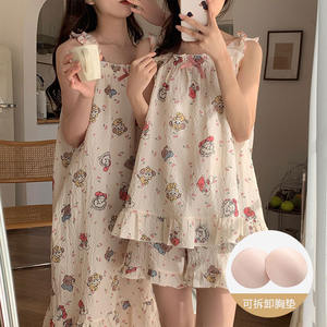 <span class=keywords><strong>Padd</strong></span> chemise de nuit pour femmes été 2024 nouvelle <span class=keywords><strong>sangle</strong></span> chemise de nuit rides tissu Homewear doux mignon Internet célébrité portable - Product Image 1