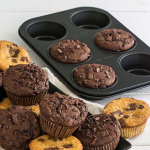 Molde para magdalenas de línea metálica negra de alta calidad, 6 impresiones, Ø 5,5 cm, bandeja para hornear de acero al carbono, horno, microondas/lavavajillas, 100 Uds. - Product Image 1