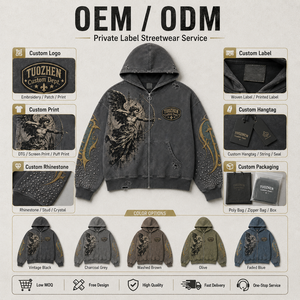 Felpa con Zip Oversize da Uomo in Cotone Pesante, Stile Vintage Retrò, Nera Sbiadita con Strass, Effetto Distressed, Streetwear - Product Image 5