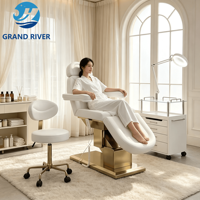 Fauteuil de Salon Électrique Réglable Haut de Gamme Blanc Doré pour Cils Cosmétiques Visage 3 Moteurs, Chaise Relaxante de Beauté, Lit de Massage Nude