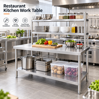 Table de travail de cuisine en acier inoxydable commercial avec étagère de rangement, table de préparation de qualité alimentaire pour restaurant, hôtel, restauration, utilisation en cuisine