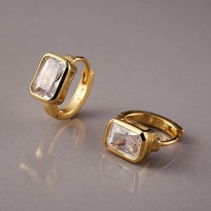 Dylam Fashion Jewelry Women <b>Silver</b> 18K Gold Plated Square 5A Cubic Zirconia S925 <b>Silver</b> <b>Hoop</b> Earrings - Product Image 2