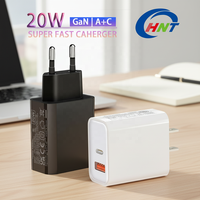 Chargeur rapide HNT 20W GaN USB-A+Type C avec port PD, adaptateur secteur pour iPhone 16 avec prise UK/US/EU/JP, charge rapide ODM/OEM