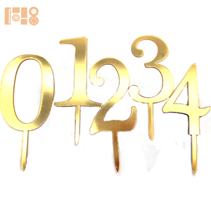 Acrylique Numéro 0-9 Cake Topper Or/Argent Miroir Anniversaire Cupcake Topper pour Fête D'anniversaire Gâteau Décoration
