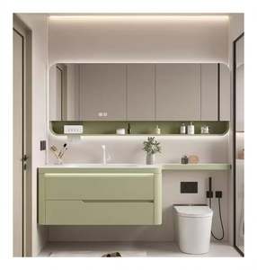 Mueble de Baño Integrado de Cerámica Verde Aguacate Estilo Mantequilla, Famoso en Internet, con Espejo Inteligente - Product Image 1
