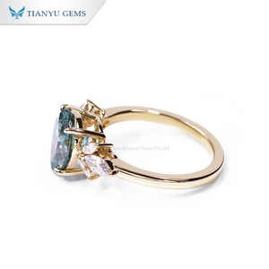 Tianyu Gems personalizado 9x7mm azul verde Moissanite diamante 14K anillo de oro amarillo para regalo - Product Image 5
