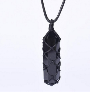 Obsidian alami pasangan tenunan tangan batu hitam pria liontin tali rantai kalung untuk wanita grosir perhiasan - Product Image 5