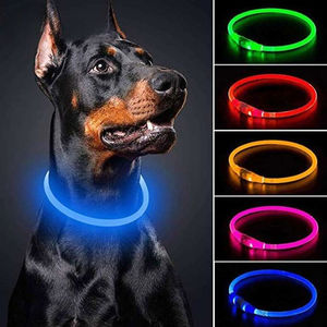 USB充電式 LED カラー点滅 ペット用首輪 全身発光 透明光ファイバー 犬猫用首輪 固形プラスチックリボン - Product Image 2