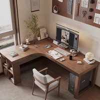 Bureau d'angle en bois massif avec bibliothèque intégrée, bureau en forme de 7 pour chambre à coucher, bureau d'angle, bureau d'ordinateur en forme de L