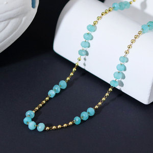 สร้อยคอประดับหยกอะความารีนธรรมชาติ ชุบทอง 14k 18k PVD บนสแตนเลส 316L แบบสั่งทำ สำหรับผู้หญิง ขายส่ง - Product Image 3