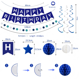 Kit de Décorations Joyeux Anniversaire Tout-en-un avec Bannière, Spirales, Boules Nid d'Abeille et Thèmes Multicolores pour Fête d'Anniversaire - Product Image 3