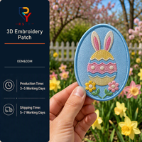 Écusson brodé 3D personnalisé, motif œuf de Pâques, oreilles de lapin et fleur, pour vêtements d'enfants, sacs à dos et décorations de printemps