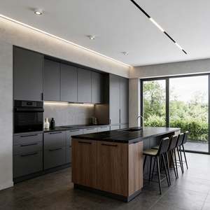 Custom Dual Tone Kitchen <b>Cupboard</b> with Kitchen Island Matte Panel Integrated Storage Environmental Friendly Ready to Assemble - Product Image 1