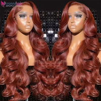 Superbe perruque Lace Frontale 13x4 13x6 en cheveux humains vierges bruts, ondulée, avec dentelle transparente intégrale, couleur brun ombré brun rougeâtre