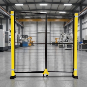 Barrière de sécurité mobile avec poteau jaune, panneau en maille noire, barrière pliable autoportante avec <span class=keywords><strong>portail</strong></span> battant pour usine - Product Image 1