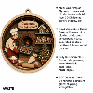 Ornement de Noël en forme de boîte à pâtisserie |   Scène 3D découpée au laser en contreplaqué de peuplier |   Décoration de salon <span class=keywords><strong>et</strong></span> de cuisine pour les fêtes |   Cadeau facile à accrocher - Product Image 4