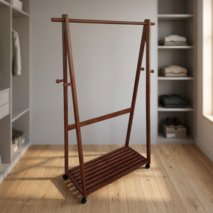 Modern Wooden Coat Hanger Rack with Removable Shelf for Bedroom Home Hotel School Bathroom Gym Dining Living Room Furniture - Product Image 3