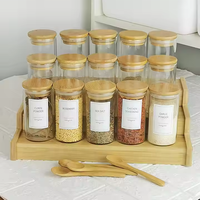 Bouteille d'épices de stockage à chaud en ligne, étagère, couvercle en bois, bocal à vis en verre, bocal à épices avec couvercle en bambou