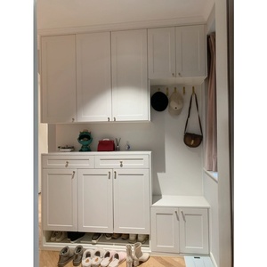 Meuble d'entrée en bois de style américain moderne, organisateur de buanderie intégré sur mesure, patère à manteaux, banc à <span class=keywords><strong>chaussures</strong></span>, grande capacité <span class=keywords><strong>pour</strong></span> couloir - Product Image 1