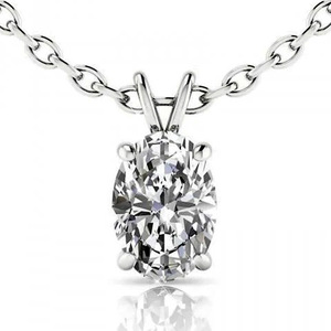 Collana con Pendente a Diamante Taglio Ovale in Argento 925 con Montatura a Griffe, Gioiello Classico da Fidanzamento Unisex con Catena a Maglie - Product Image 1