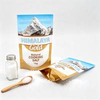 Sachet refermable personnalisé imprimé en couleur avec support doré, 1 kg, emballage haute barrière pour sel de cuisine naturel de l'Himalaya