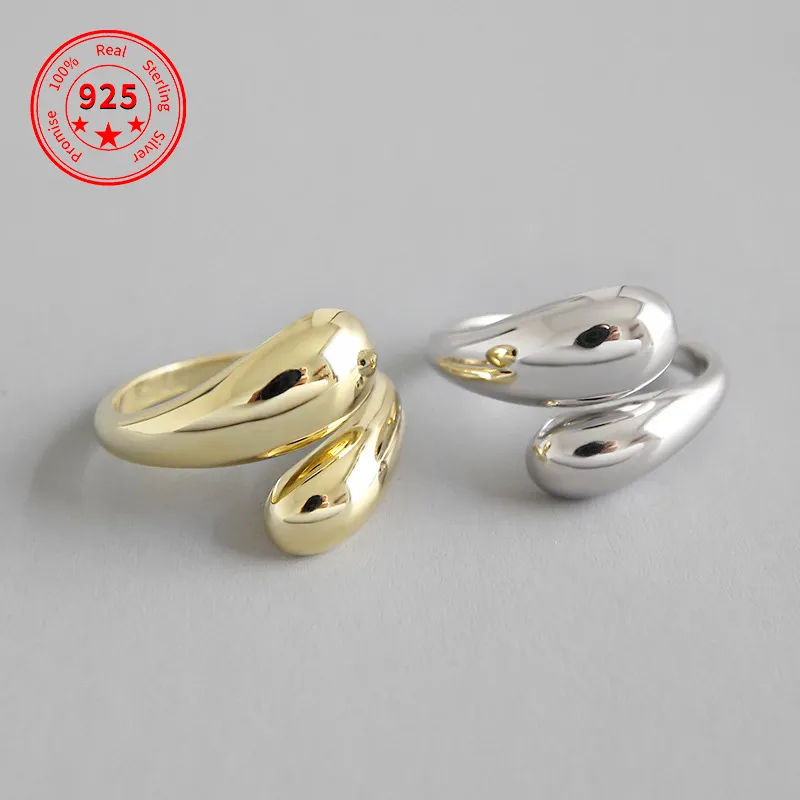 18 Karat vergoldeter glatter Tropfen ring 925 Sterling Silber offener verstellbarer Schmuck Großhandel Frauenringe