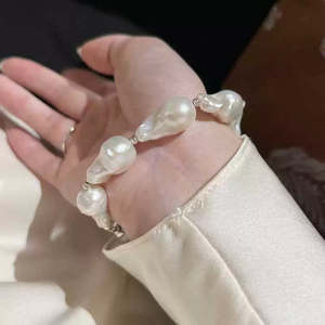 Original Design S925 <b>Silver</b> <b>Bracelet</b> with Natural Baroque Pearls Elegant Pearl <b>Bangles</b> - Product Image 3