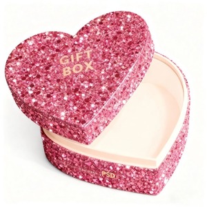 <b>Pink</b> Glitter Heart Shaped <b>Gift</b> Boxes with Lid for Jewelry Valentine's Day Packaging - Product Image 2