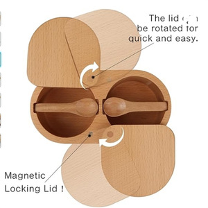 Deedear Bamboo <b>Spice</b> <b>Jar</b> Double Compartment Airtight Storage With Spoons For Solid Seasonings - Product Image 4