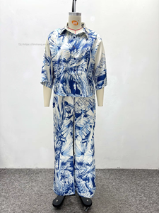 Women's Tropical Print 2 Piece Set - 3/4 Sleeve Button <b>Down</b> Shirt & Wide Leg <b>Pants</b> African Women Sets Fashion - Product Image 6