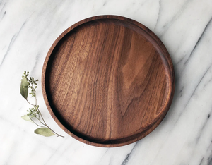 Shallow <span class=keywords><strong>Circle</strong></span> Black Walnut Runde Holz tablett für Küche Aufbewahrung ständer für Tisch Tee Servieren - Product Image 2