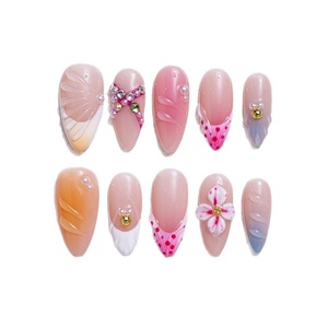 Betifnail arte personalizado verano 3D Press-On ataúd almendra patrones cuadrados hecho a mano vegano francés acrílico uñas postizas para dedos de los pies - Product Image 6