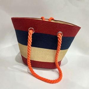 Wholesale Lady Summer Stripped Design Paper <b>Straw</b> Tote <b>Bag</b> Women Summer Handbag with Thick Rope - Product Image 1