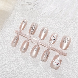 Vente en gros 10Pcs <span class=keywords><strong>Faux</strong></span> ongles courts carrés Noël Bonhomme de neige Motif Oeil de chat <span class=keywords><strong>rose</strong></span> Presse sur ongles pour enfants - Product Image 2